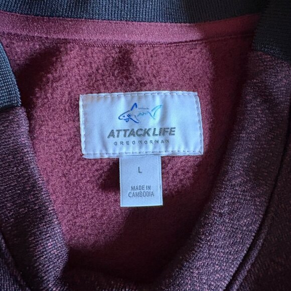 Attack Life Mens Sweatshirt Sz Large Heathered Maroon Long Sleeve VNeck Pullover - Picture 3 of 7